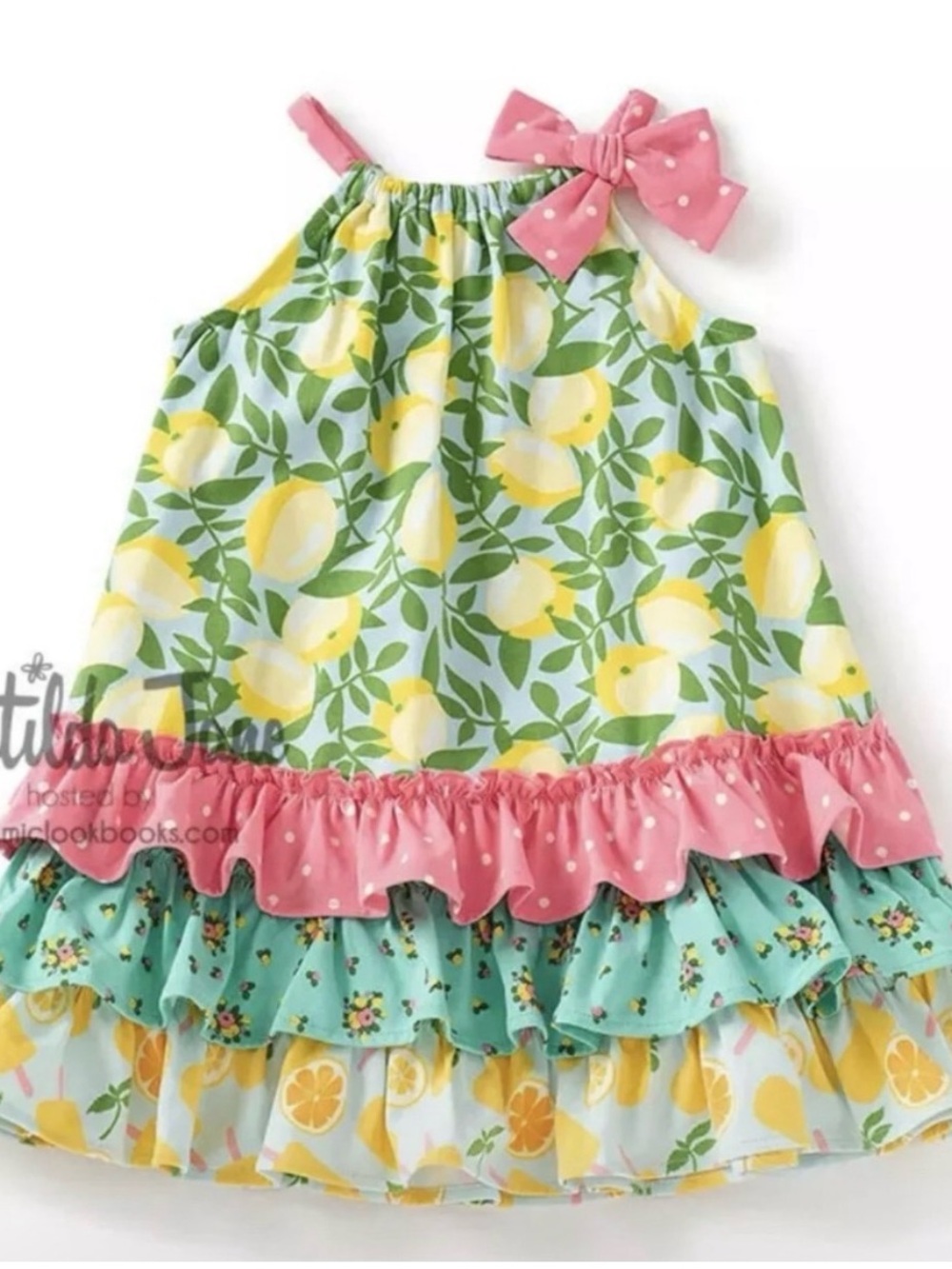 Matilda Jane Kids Dress Freshly Squeezed Ruffles Green, Pink, Yellow Floral Sz 2 - Picture 2 of 7